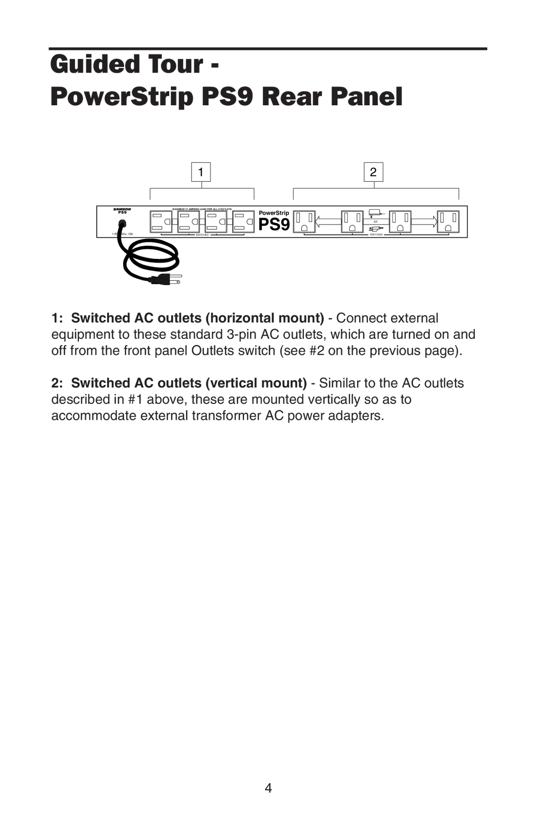 Samson PowerBrite Pro7 owner manual Guided Tour PowerStrip PS9 Rear Panel 