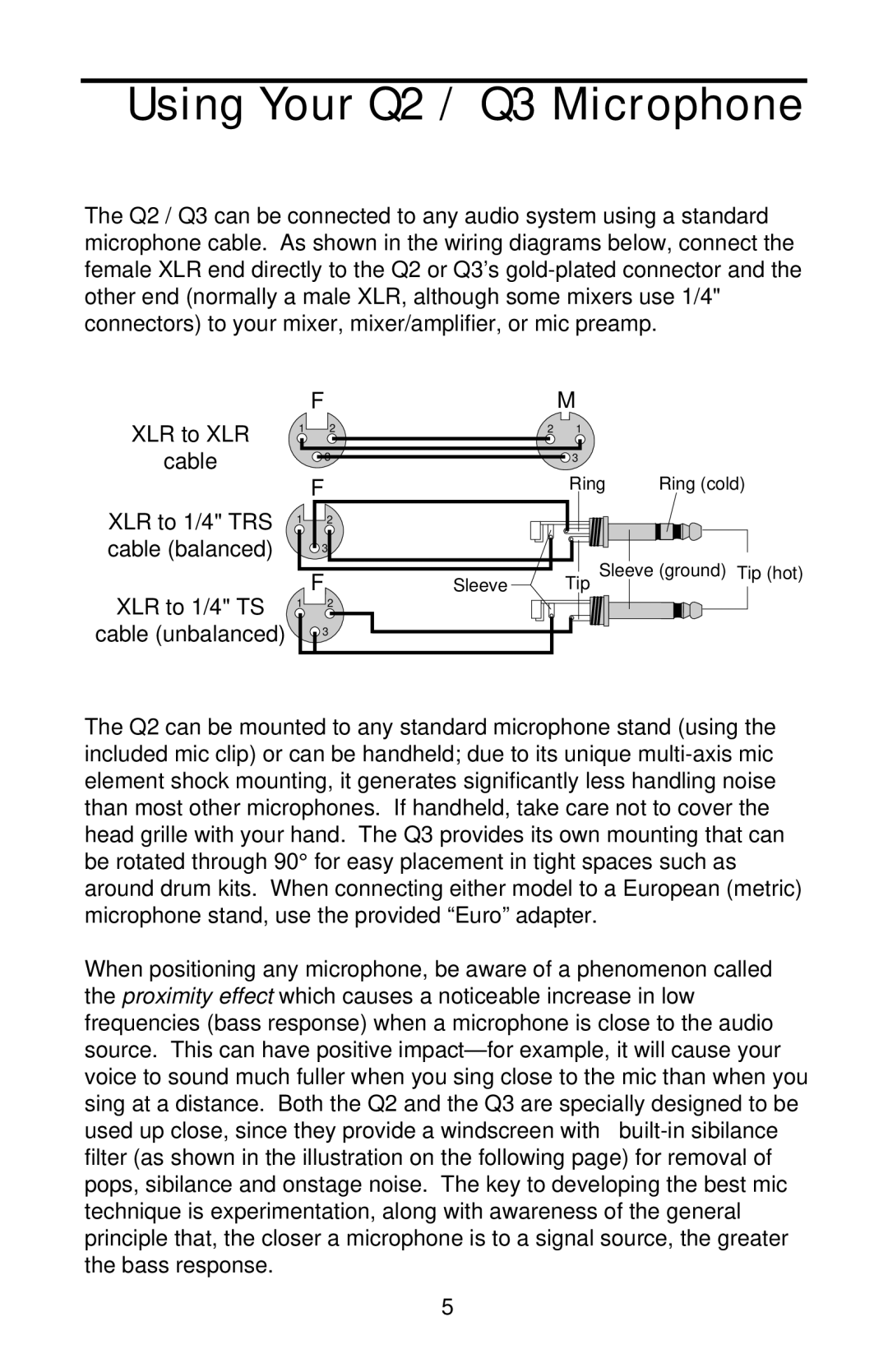 Samson owner manual Using Your Q2 / Q3 Microphone 