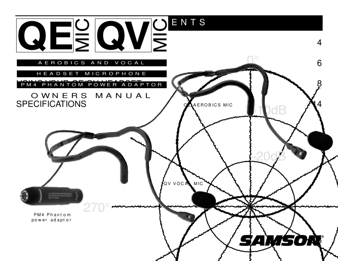 Samson QE, QV owner manual N T E N T S 