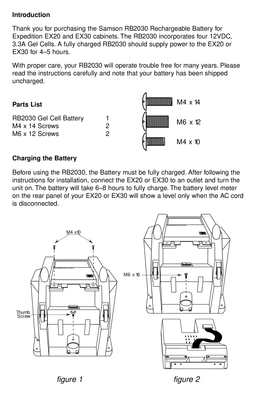 Samson RB2030 owner manual Introduction, Parts List, Charging the Battery 