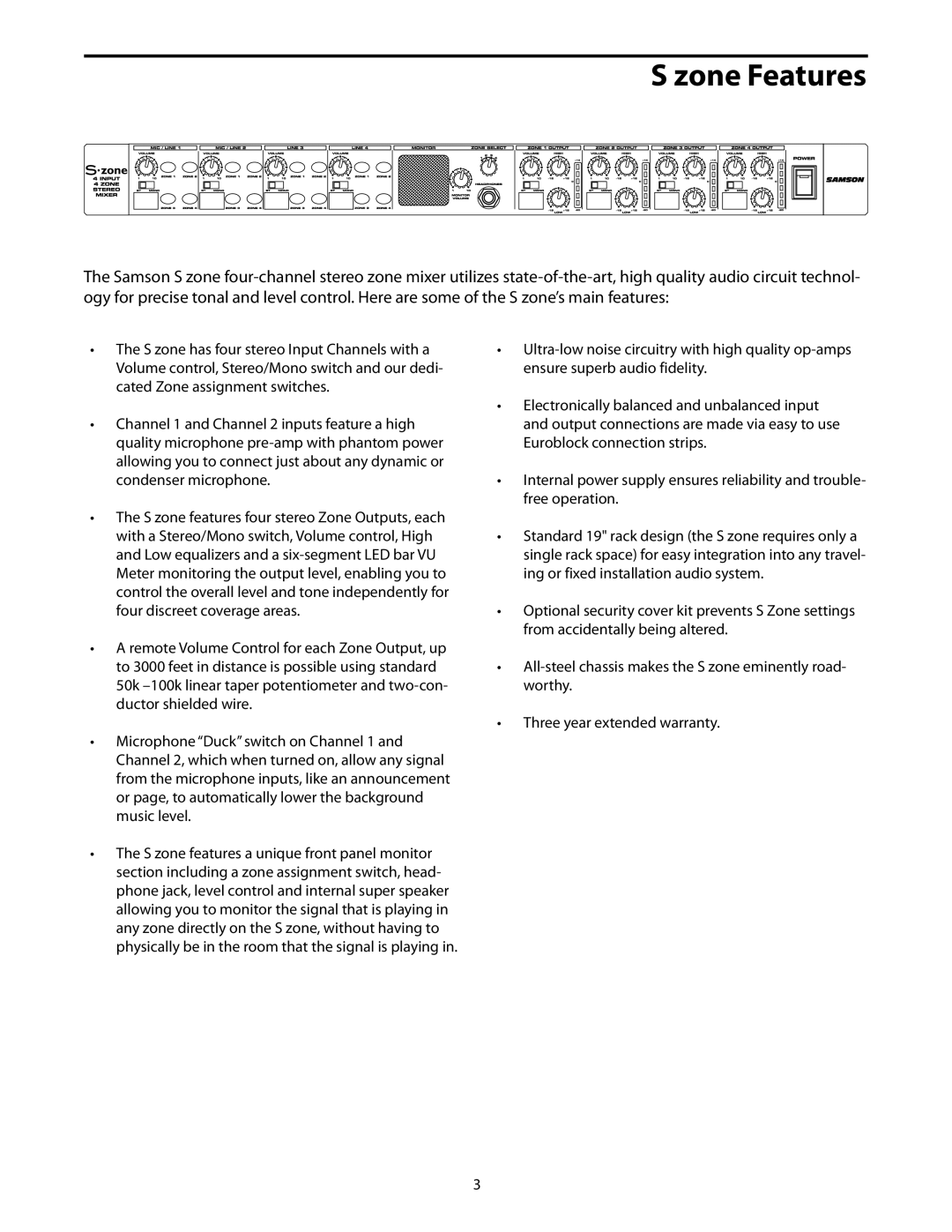 Samson S zone manual Zone Features 