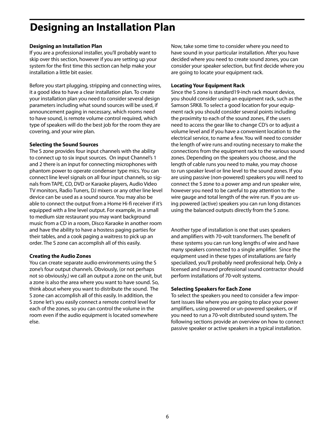Samson S zone manual Designing an Installation Plan 