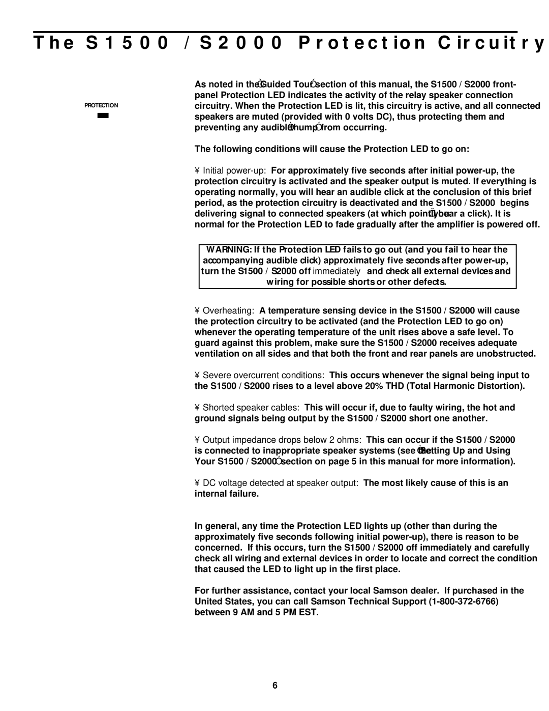 Samson owner manual S1500 / S2000 Protection Circuitry 