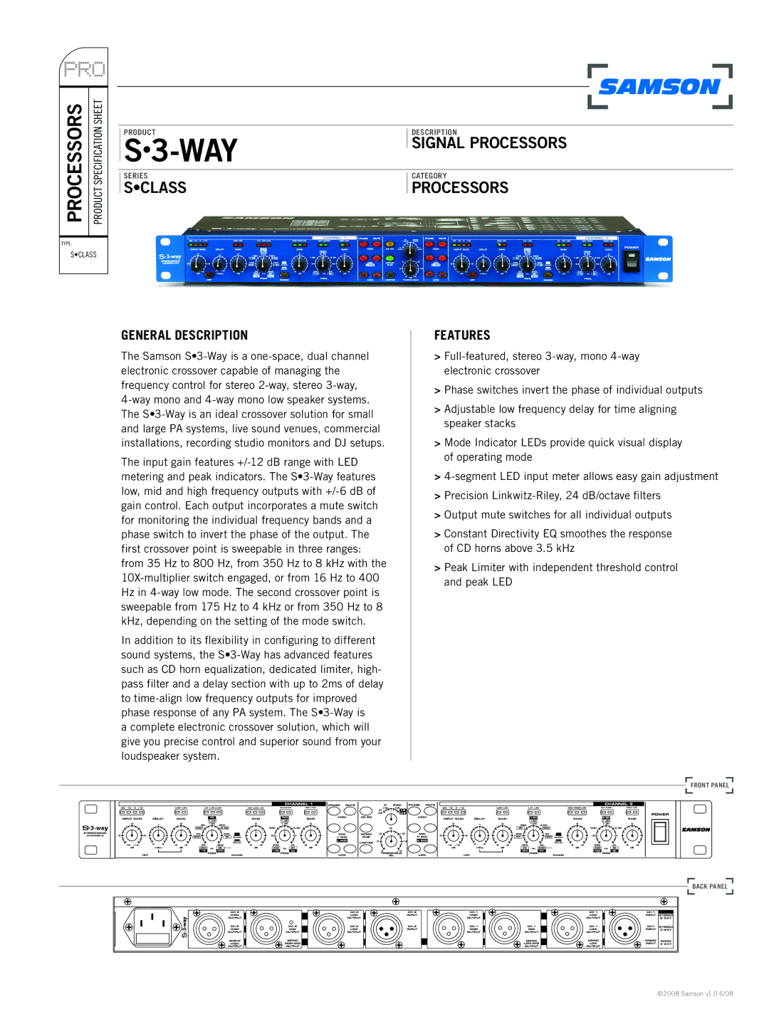 Samson S3-Way specifications General Description, Features 