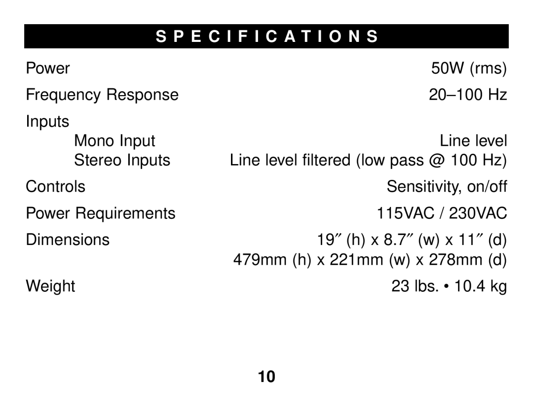 Samson S40 owner manual Specification S 