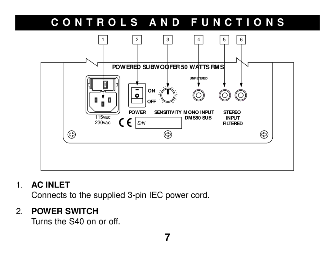 Samson S40 owner manual N T R O L S D F U N C T I O N S 