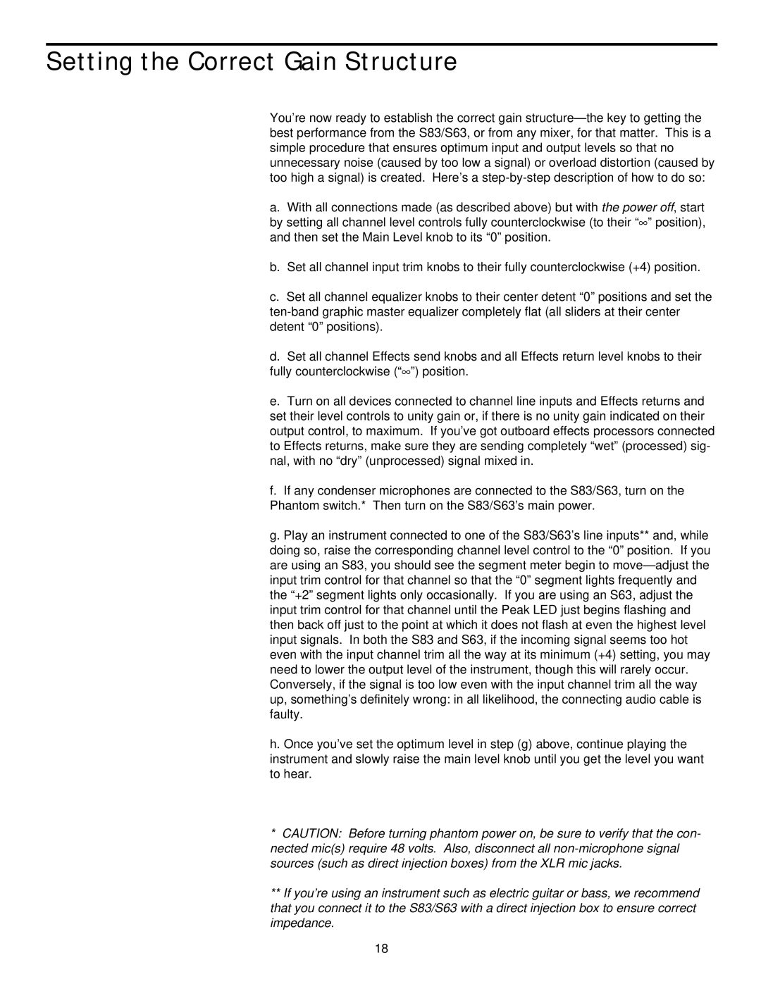 Samson S63, S83 manual Setting the Correct Gain Structure 