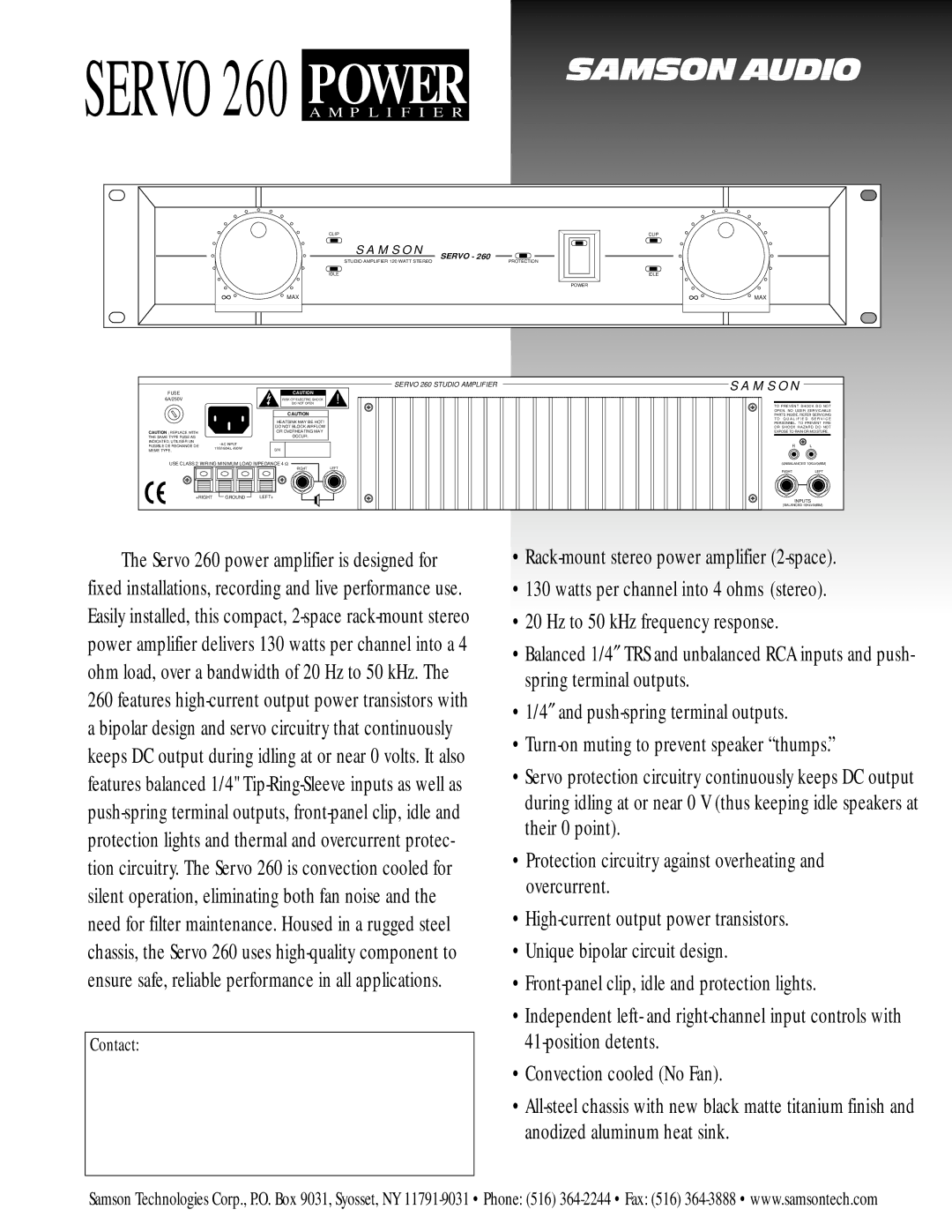 Samson manual Servo 260 Power, Contact 