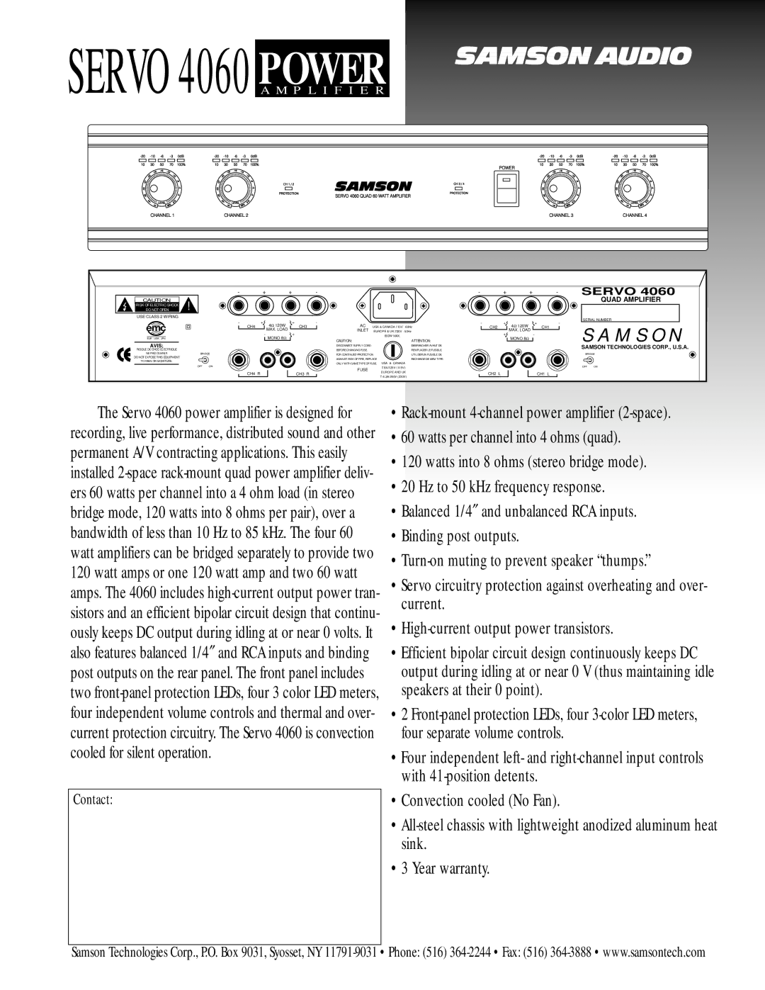 Samson warranty Servo 4060POWER, Samson, P L I F I E R, Emc, Avis 