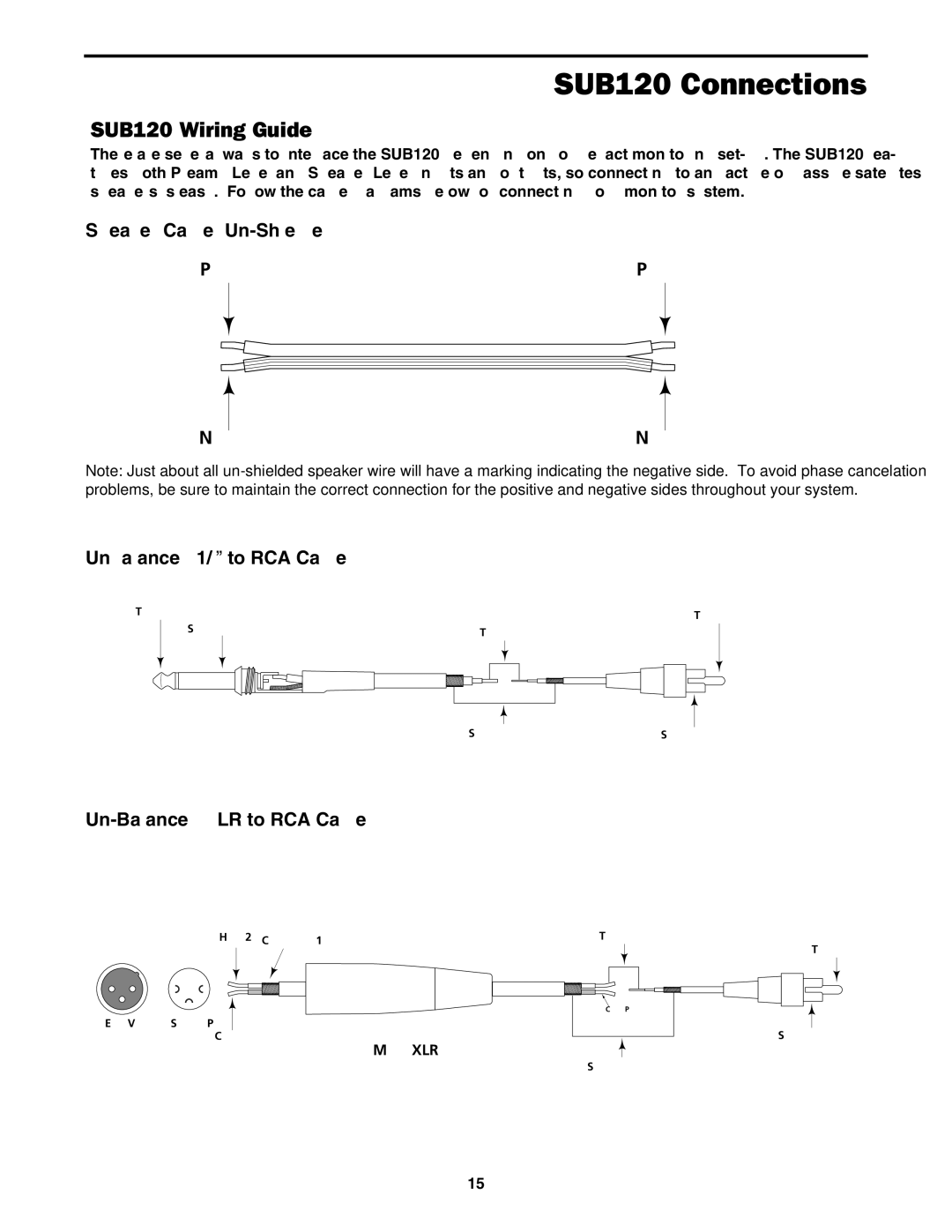 Samson Sub120 owner manual SUB120 Connections, SUB120 Wiring Guide 