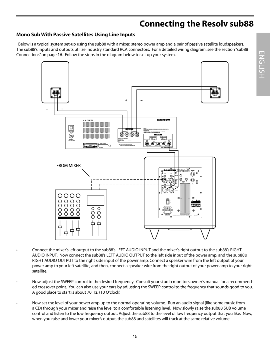 Samson SUB88 manual Mono Sub With Passive Satellites Using Line Inputs 