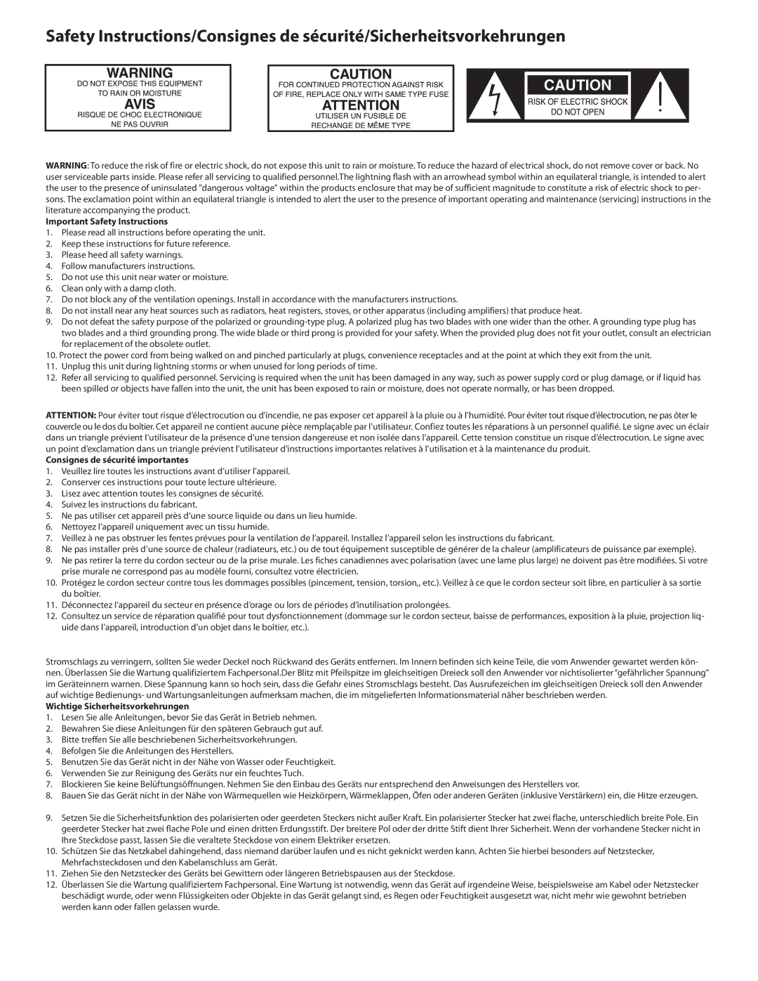 Samson SUB88 manual Important Safety Instructions 