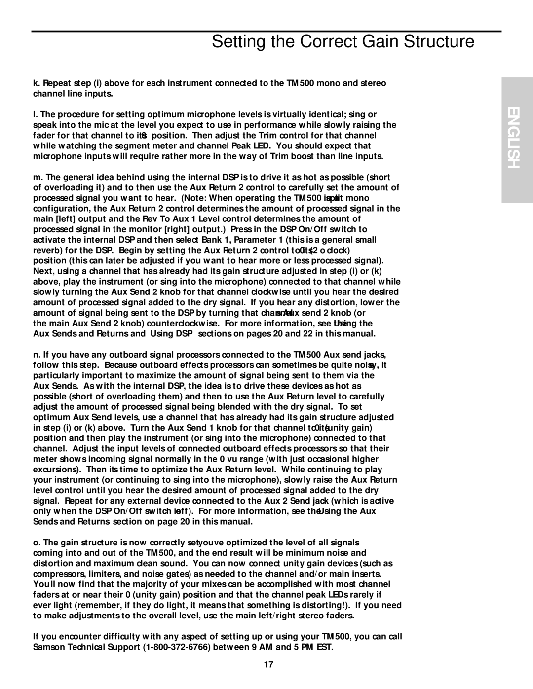 Samson TM 500 owner manual Setting the Correct Gain Structure 