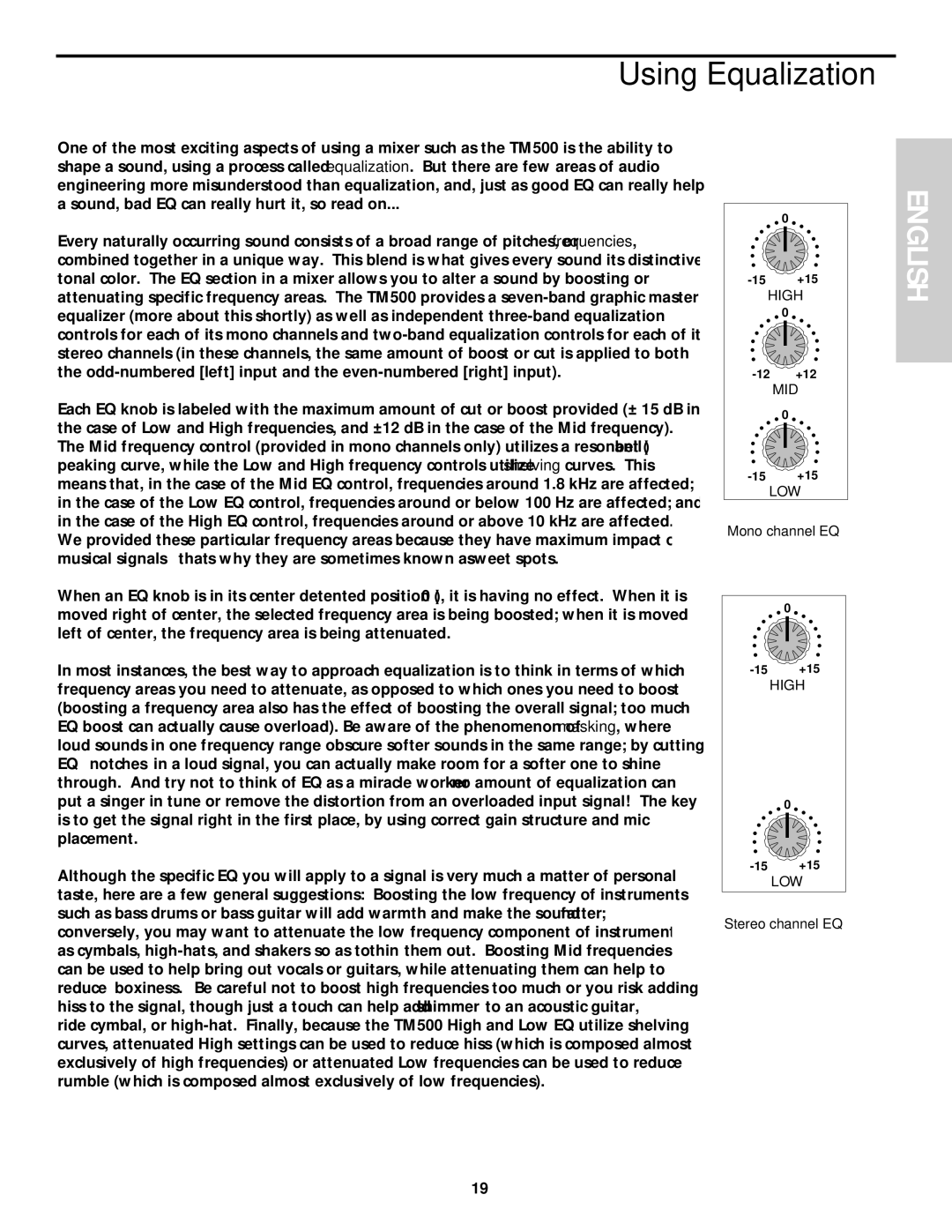 Samson TM 500 owner manual Using Equalization 