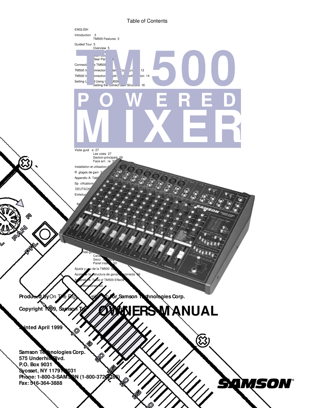 Samson TM 500 owner manual Table of Contents 