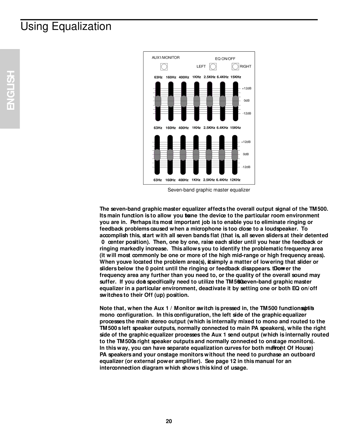 Samson TM 500 owner manual Seven-band graphic master equalizer 