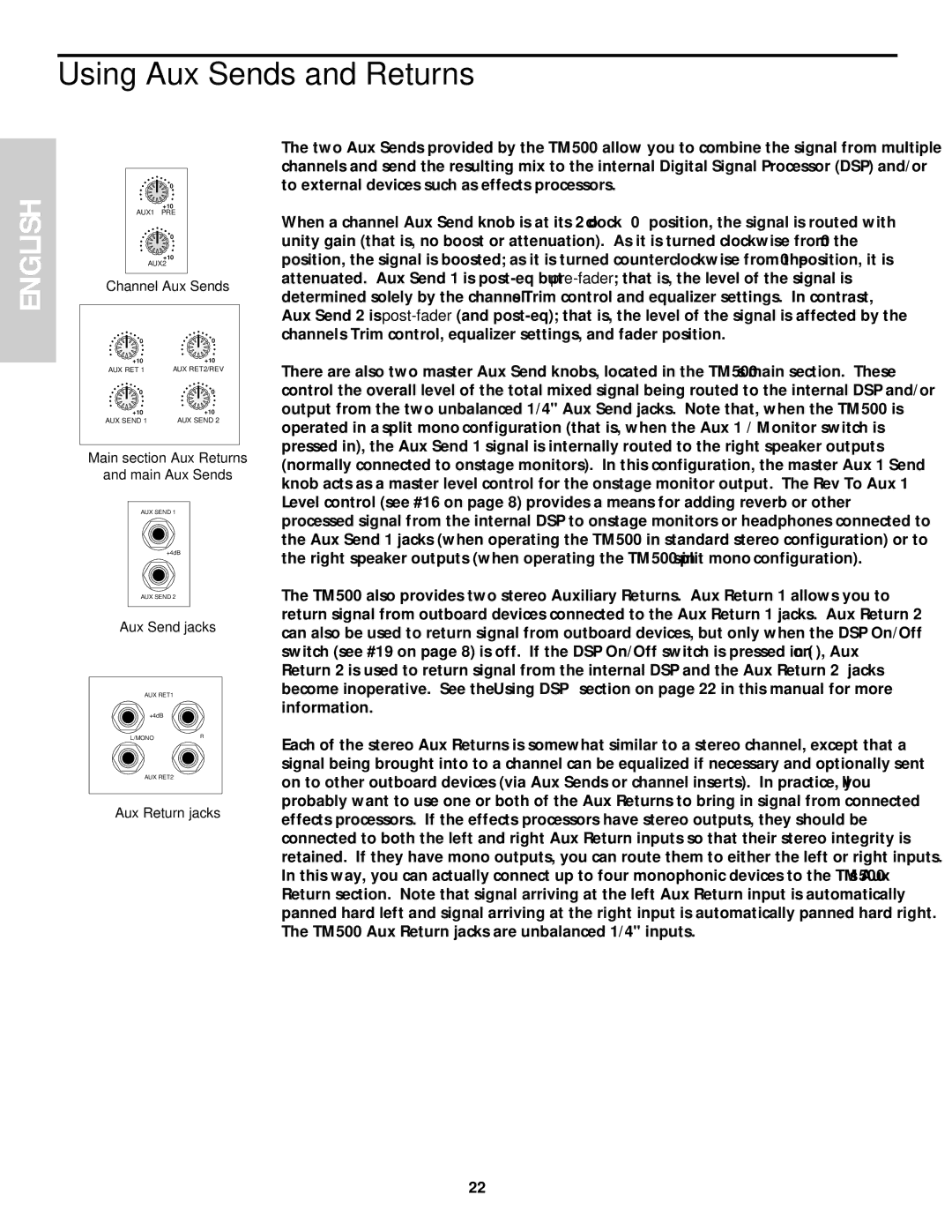 Samson TM 500 owner manual Using Aux Sends and Returns 