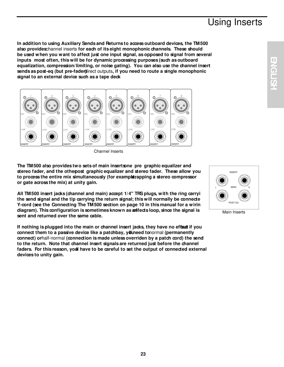 Samson TM 500 owner manual Using Inserts 