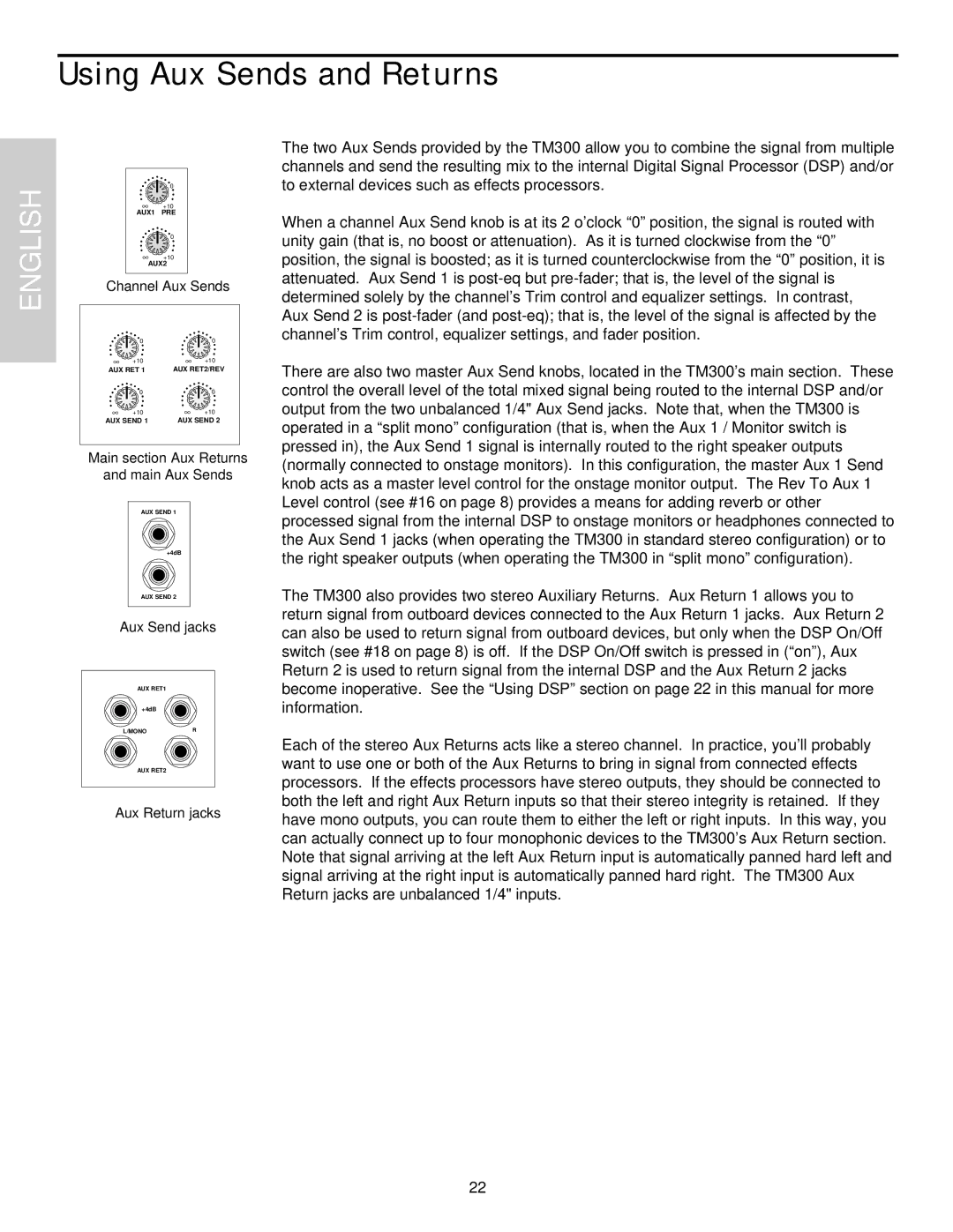 Samson TM300 owner manual Using Aux Sends and Returns 