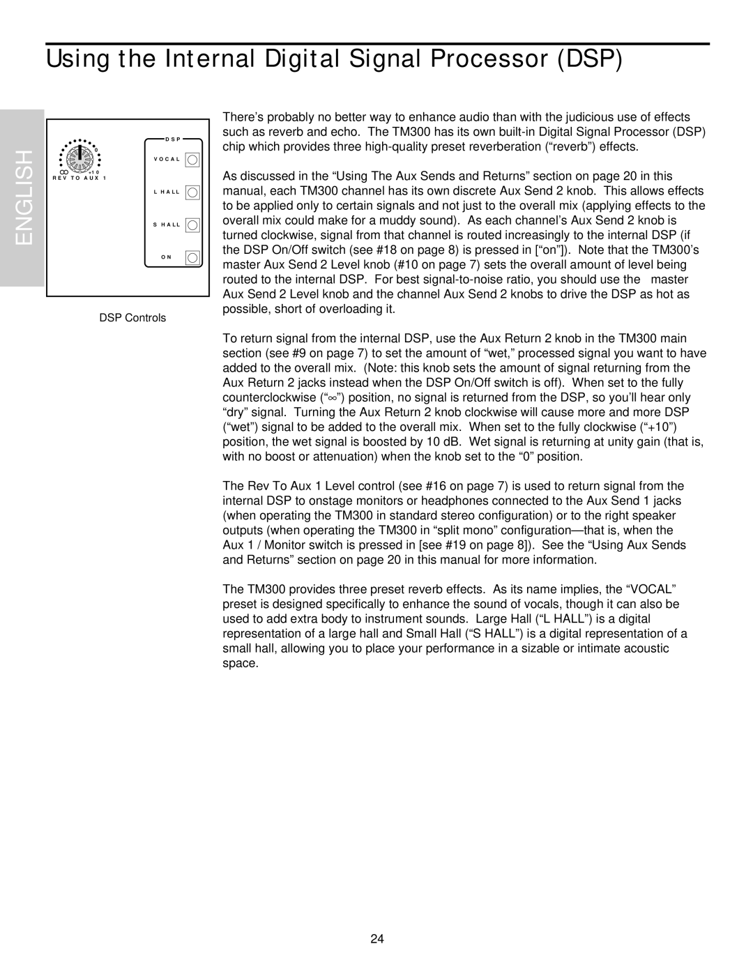 Samson TM300 owner manual Using the Internal Digital Signal Processor DSP 