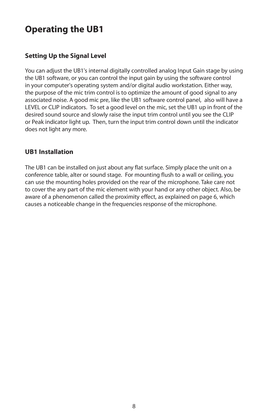 Samson manual Setting Up the Signal Level, UB1 Installation 