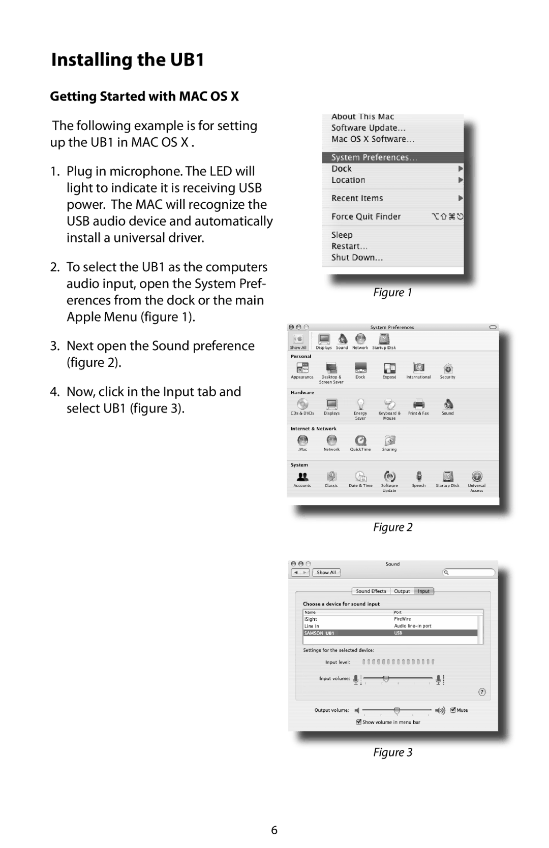 Samson manual Getting Started with MAC OS, Following example is for setting up the UB1 in MAC OS 