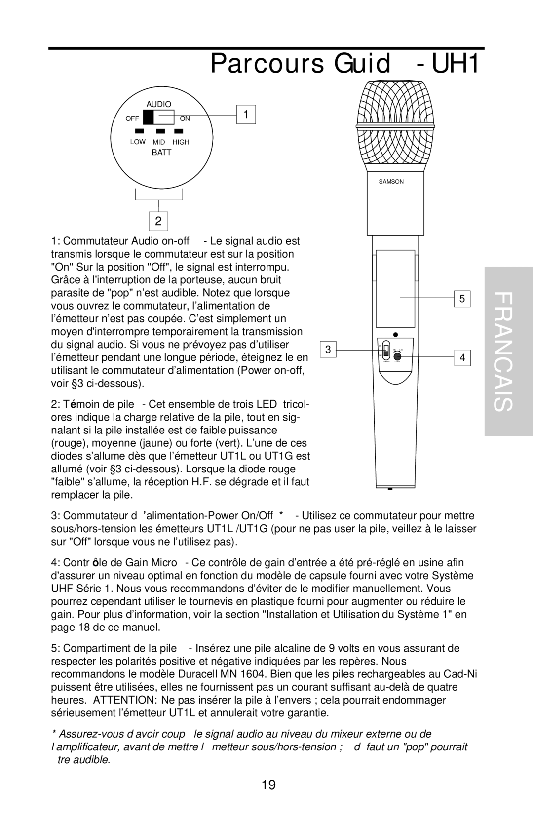 Samson UHF 801 owner manual Parcours Guidé UH1 