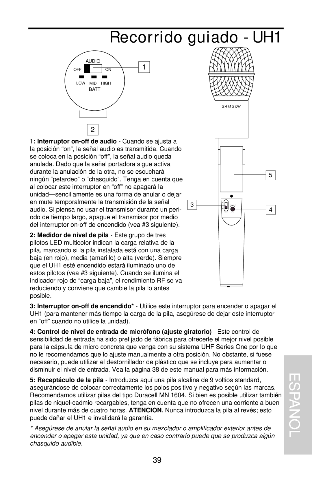 Samson UHF 801 owner manual Recorrido guiado UH1 