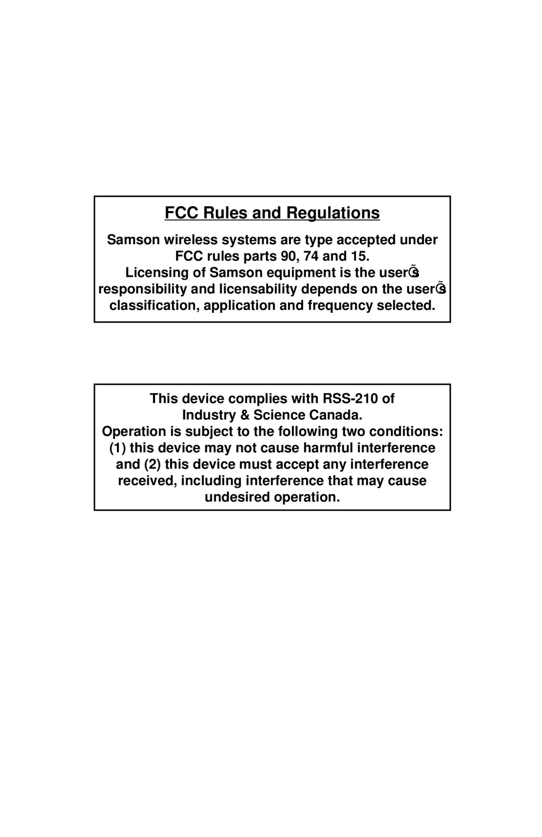 Samson UHF 801 owner manual FCC Rules and Regulations 