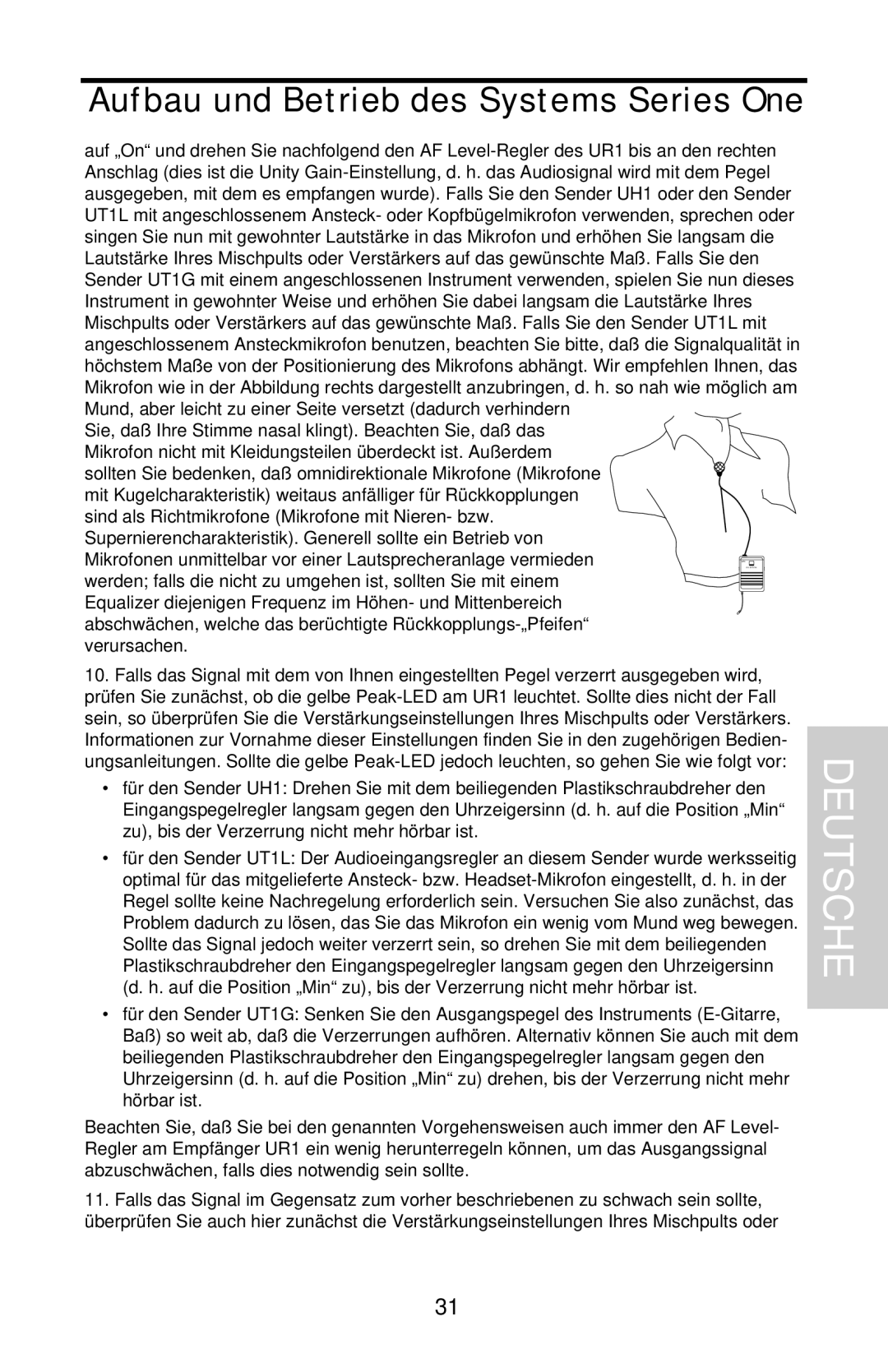 Samson UHF 801 owner manual Aufbau und Betrieb des Systems Series One, Deutsche 