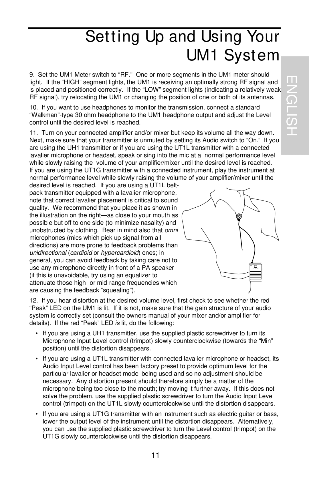 Samson UHF Series One owner manual Setting Up and Using Your UM1 System 