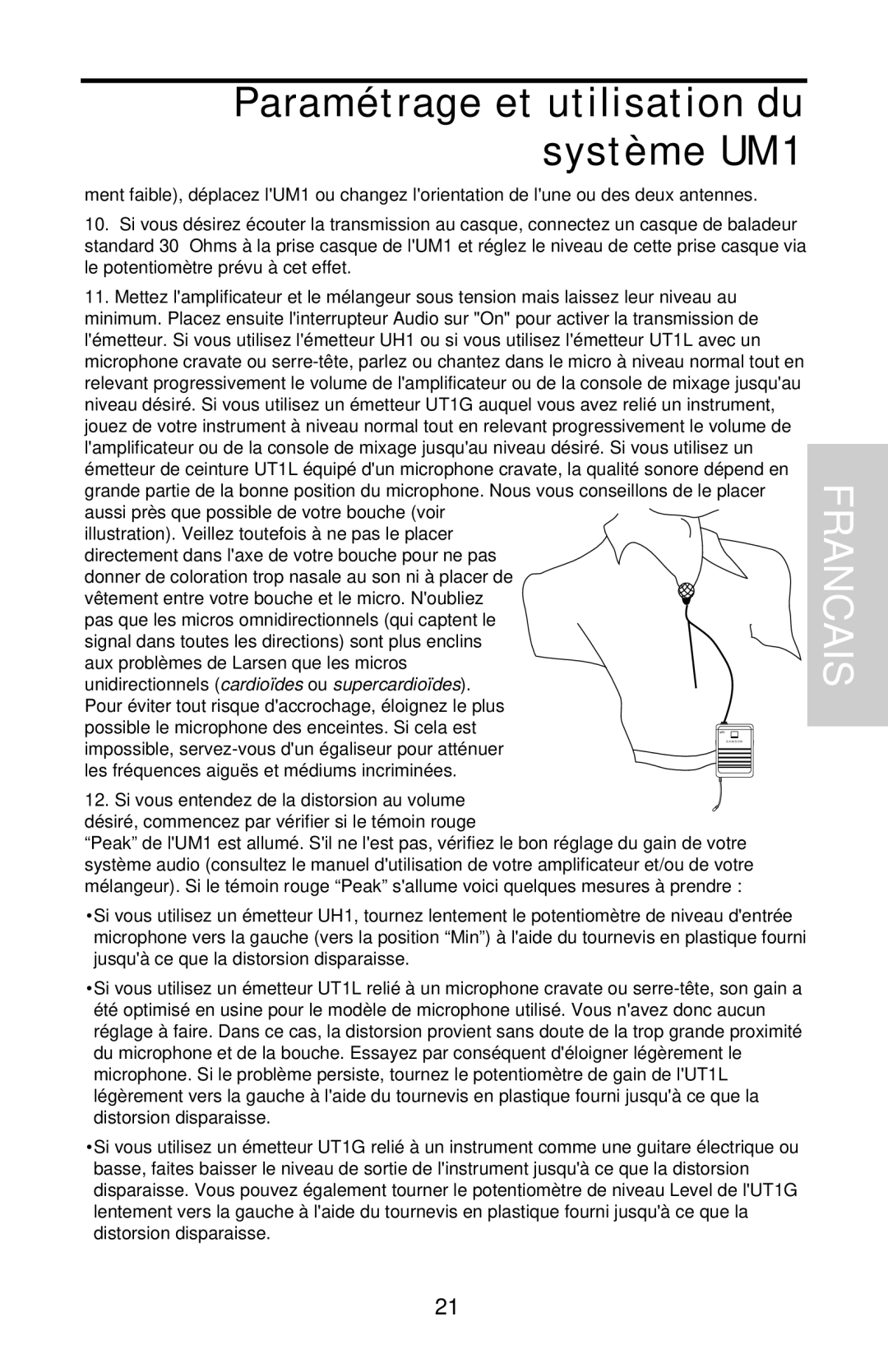 Samson UHF Series One owner manual Paramétrage et utilisation du système UM1 