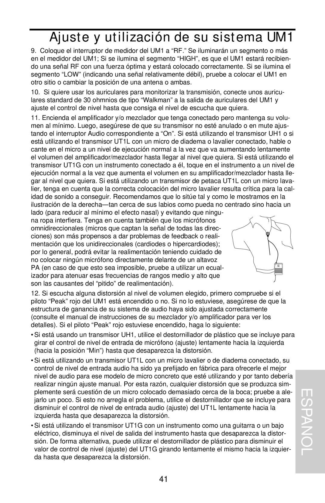 Samson UHF Series One owner manual Ajuste y utilización de su sistema UM1 