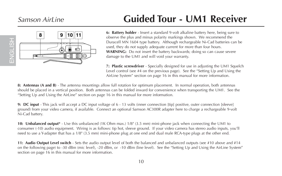 Samson AR1, UR1, UM1, AH1/35X, AH1/QV owner manual English 