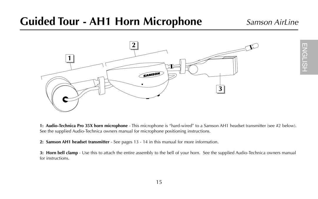 Samson AR1, UR1, UM1, AH1/35X, AH1/QV owner manual Guided Tour AH1 Horn Microphone 