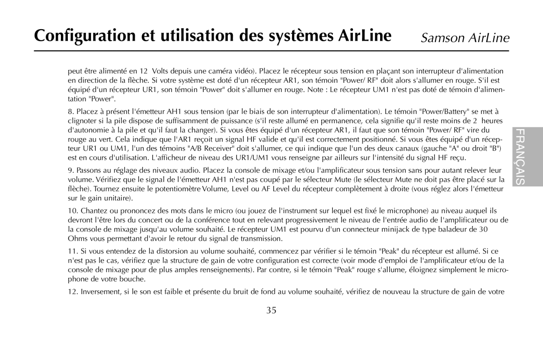 Samson AR1, UR1, UM1, AH1/35X, AH1/QV owner manual Configuration et utilisation des systèmes AirLine 