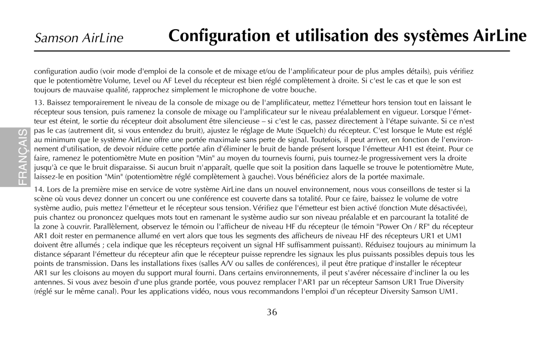 Samson AH1/35X, UR1, UM1, AR1, AH1/QV owner manual Français 