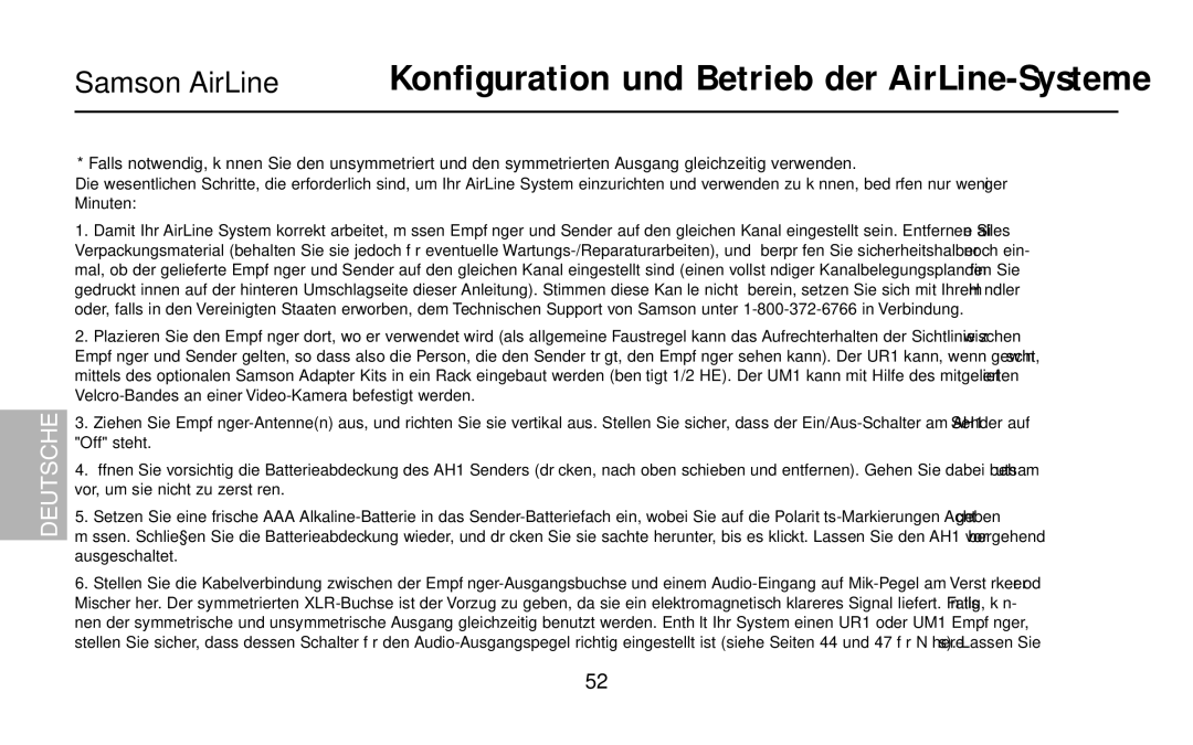 Samson AH1/QV, UR1, UM1, AR1, AH1/35X owner manual Konfiguration und Betrieb der AirLine-Systeme 