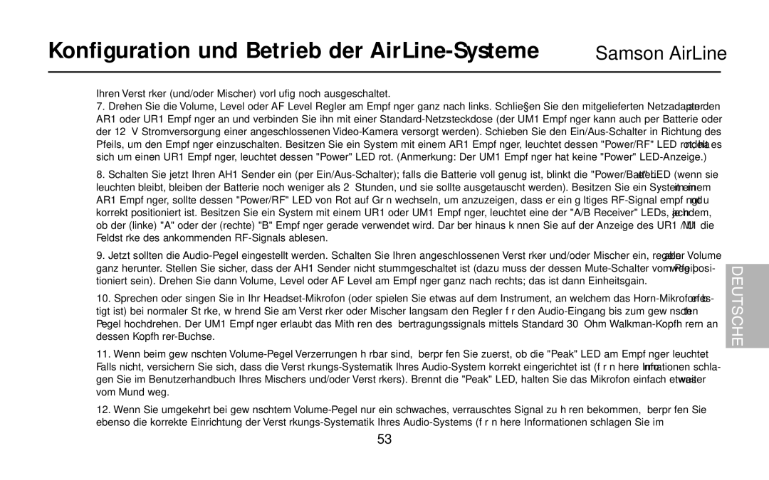 Samson UR1, UM1, AR1, AH1/35X, AH1/QV owner manual Konfiguration und Betrieb der AirLine-Systeme 