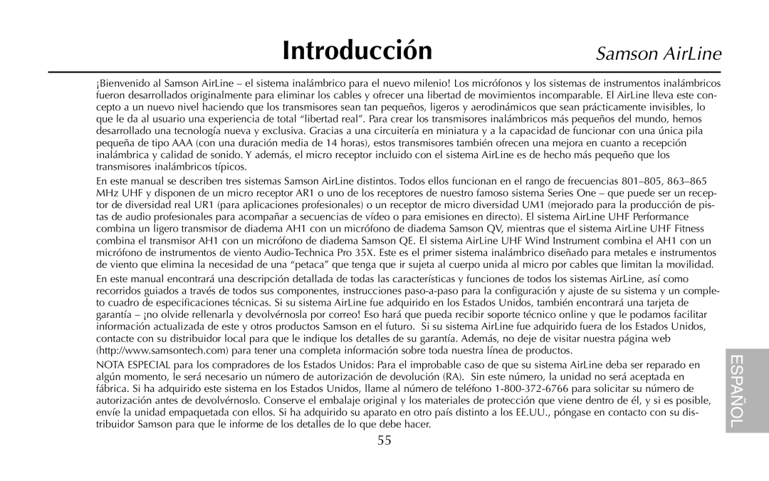 Samson AR1, UR1, UM1, AH1/35X, AH1/QV owner manual Introducción 