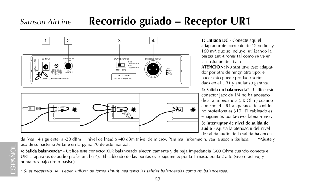 Samson AH1/QV, UR1, UM1, AR1, AH1/35X owner manual Entrada DC Conecte aquí el 