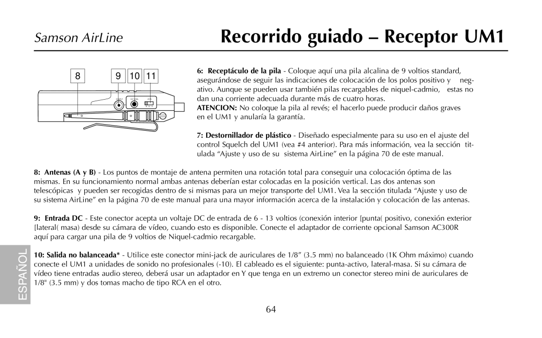 Samson UR1, AR1, AH1/35X, AH1/QV owner manual Recorrido guiado Receptor UM1 