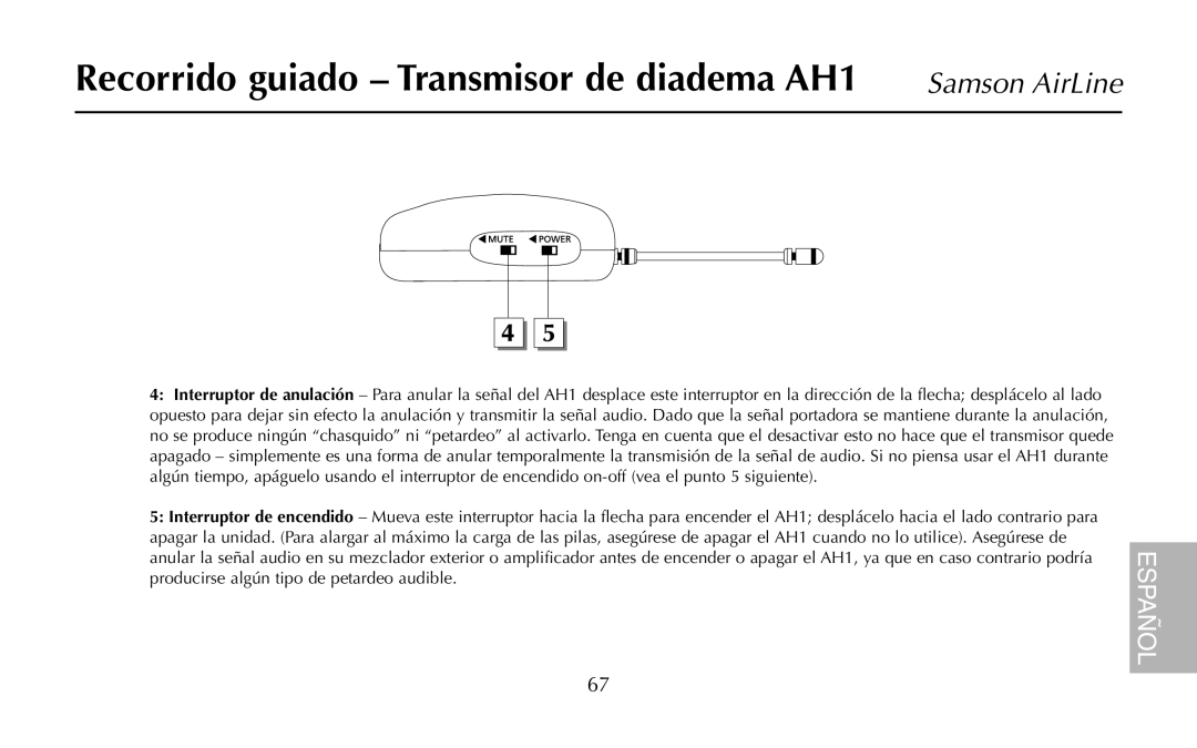 Samson AH1/QV, UR1, UM1, AR1, AH1/35X owner manual Recorrido guiado Transmisor de diadema AH1 