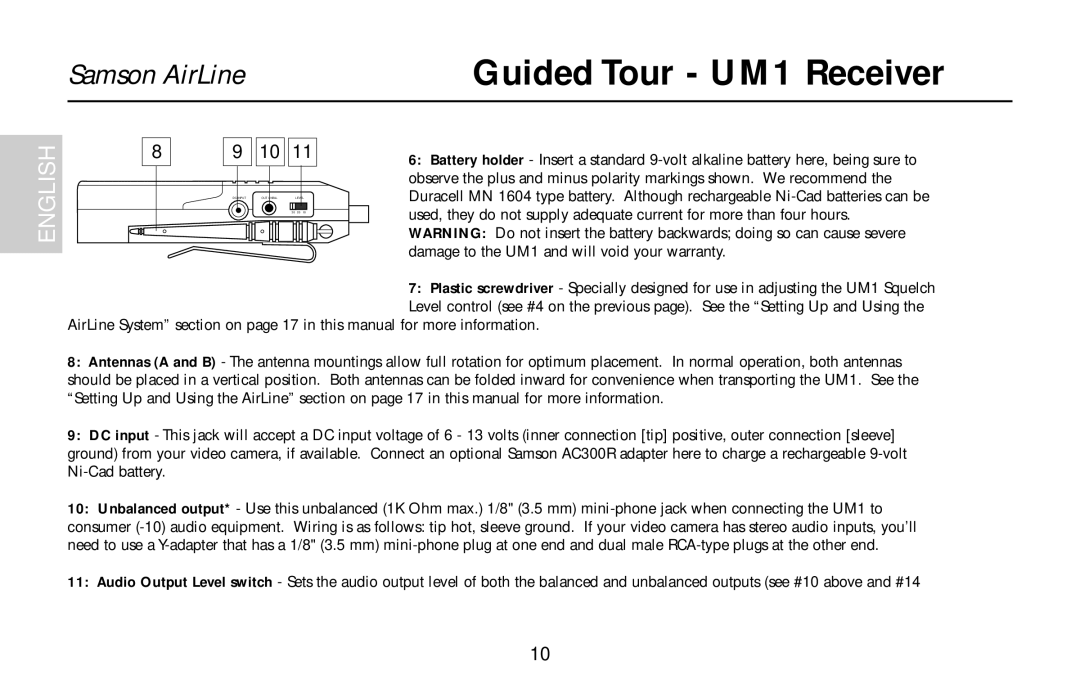 Samson AR1, UR1, UM1, AL1, AX1 owner manual DC Input OUT Unbal Level 