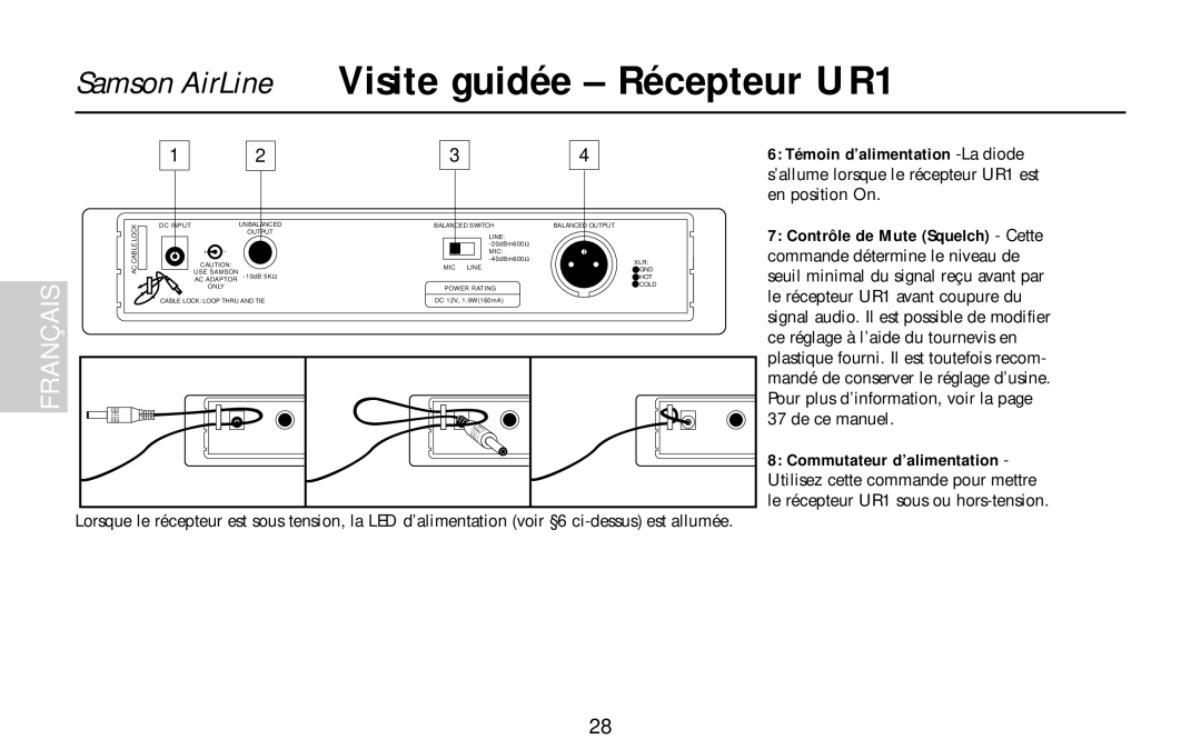 Samson UR1, UM1, AR1, AL1, AX1 owner manual Témoin d’alimentation -La diode 