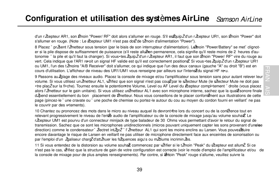 Samson UM1, UR1, AR1, AL1, AX1 owner manual Franç AIS 