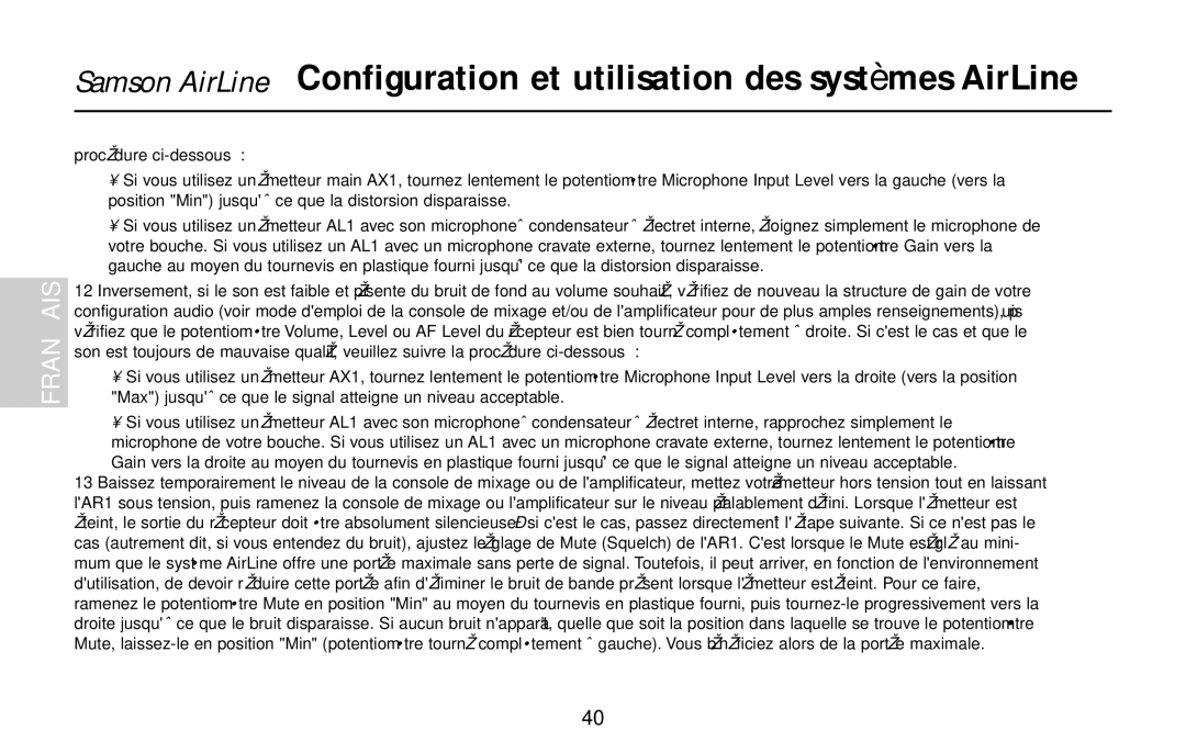 Samson AR1, UR1, UM1, AL1, AX1 owner manual Franç AIS 