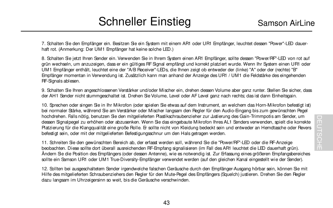 Samson UR1, UM1, AR1, AL1, AX1 owner manual Schneller Einstieg 