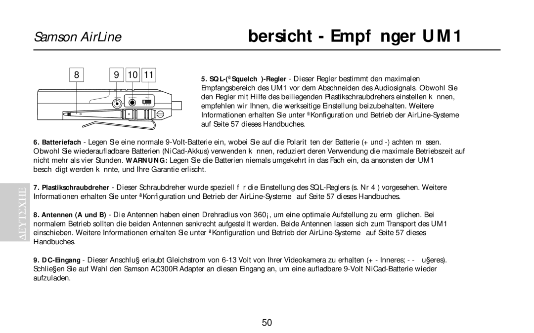 Samson AR1, UR1, UM1, AL1, AX1 owner manual Samson AirLine 