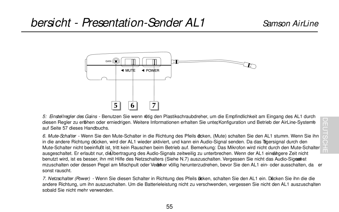 Samson AR1, UR1, UM1, AL1, AX1 owner manual Gain 